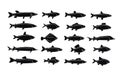 Fish symbol silhouettes. Fishes black vector icons .